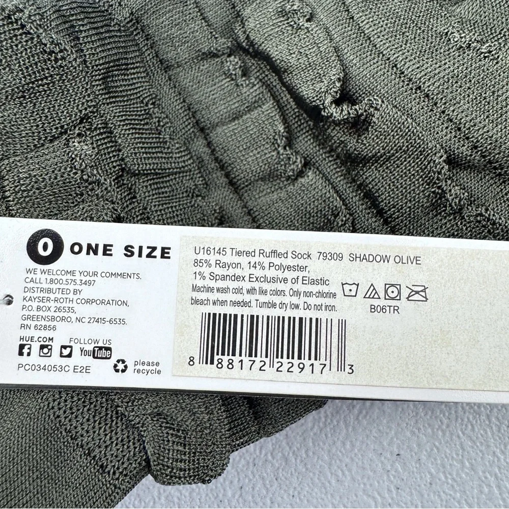 HUE Ruffle Tiered Socks Womens One Size Fits Most Shadow Olive 1‎ Pair New